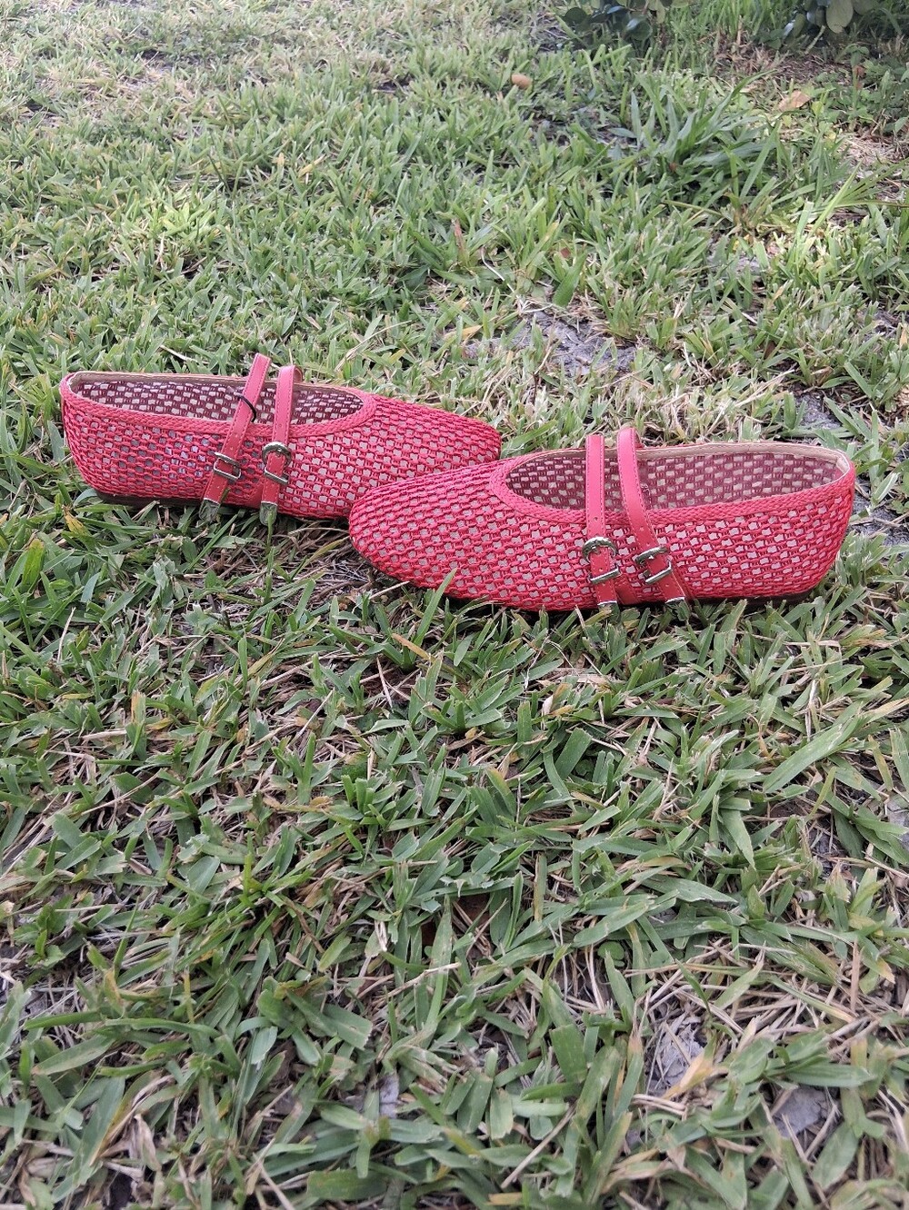 Woven Double-Strap Red Ballet Flats - Picture 6 of 6